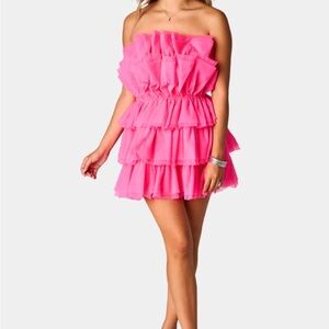 NWT - POWDER PUFF STRAPLESS TULLE MINI DRESS - LIPGLOSS -MEDIUM